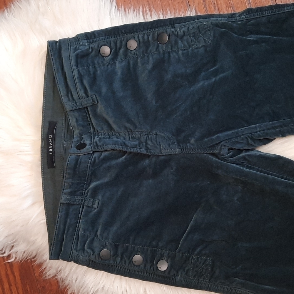 J Brand Forrest Green Velvet Flat Front Button Skinny Pants - Picture 5 of 6